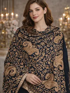 Embroidered Pashmina Shawl Paisley Floral Wedding Wrap Luxury Traditional Elegant Soft Drape Ornate Borders Perfect for Formal Events