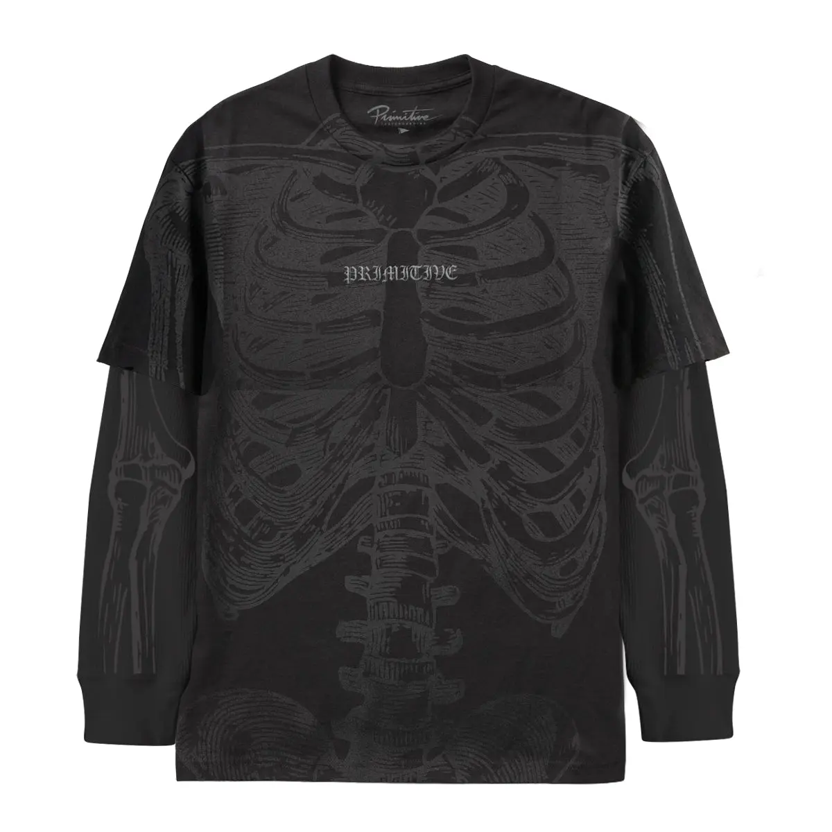 PRIMITIVE APPAREL Men's Frame Twofer Long Sleeve T-shirt, Casual Boxy Fit Cotton Jersey Apparel with Graphic Print, Tshirt, Top, Menswear, Tops, Longsleeves