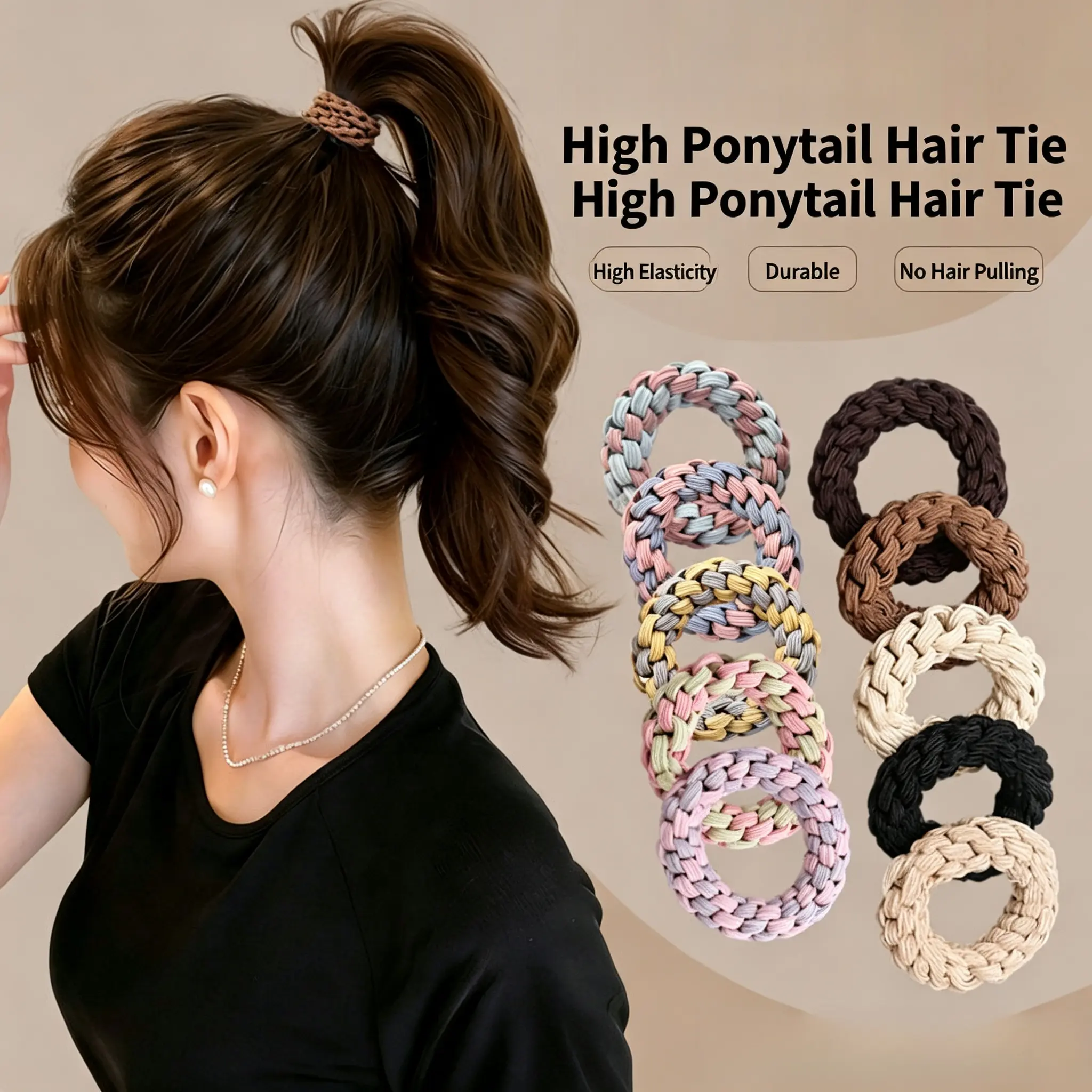 Multi Color Braided Elastic Hair Ties for Women Girls, Thick Knitted No Pull Ponytail Scrunchies, High Stretch Soft Non Slip Hair Bands, Minimalist Daily Y2K Cute Hair Accessories, Durable Portable School Travel Party Holiday Gift