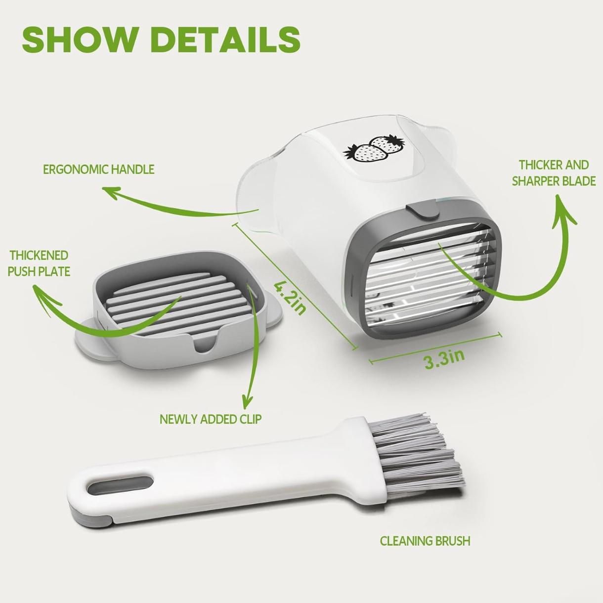 Upgrade Fruit Slicer, Multifunctional Strawberry Slicer with Cleaning Brush, Cup Slicers for Fruits and Vegetables(Gray)