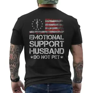 Graphic T-shirt with Emotional Support Husband Print, Unisex 100% Cotton Oversized Top, Lightweight Relaxed Fit for Summer