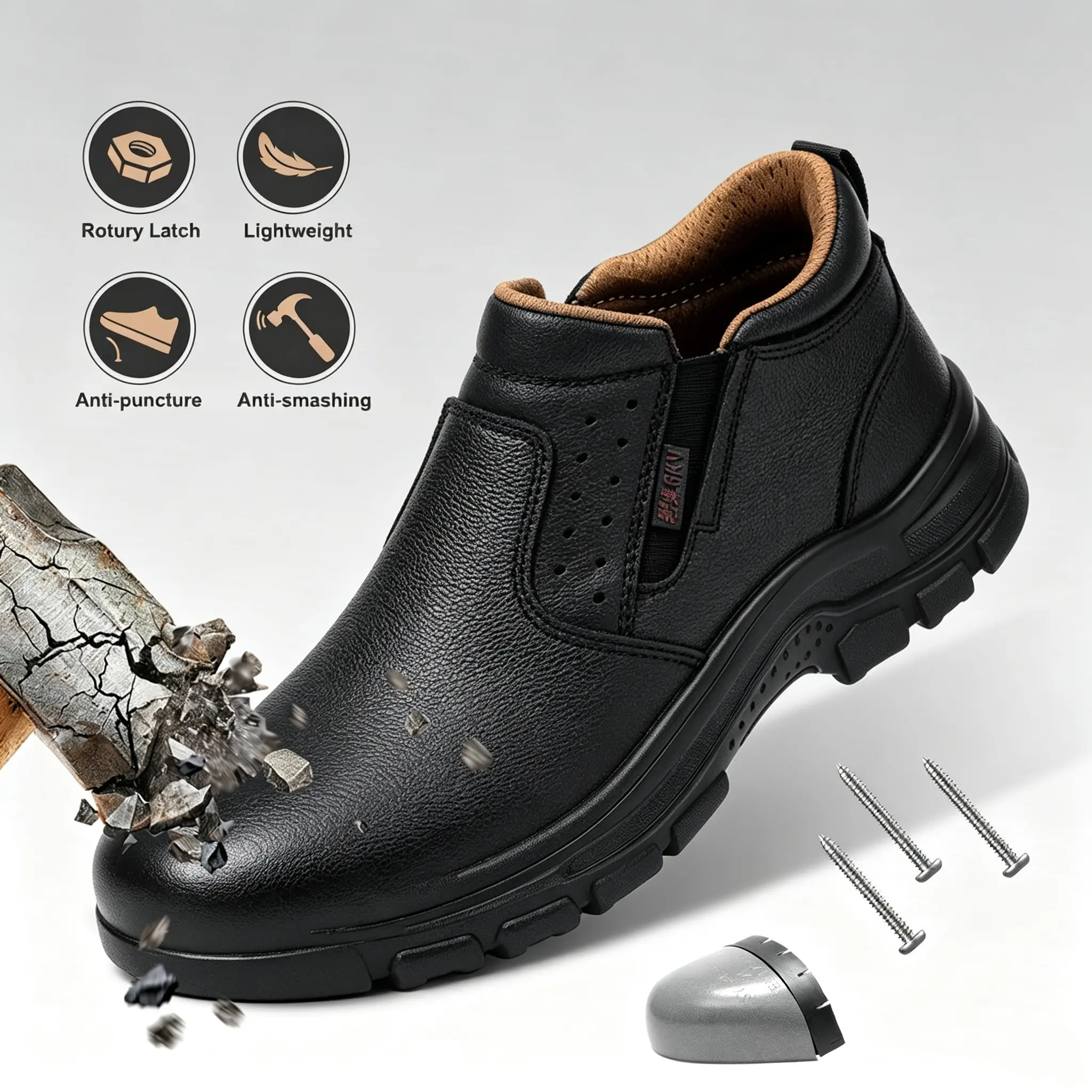 Fashion Waterproof Safety Shoes Men's leather Work Steel Toe Caps Male Indestructible Protective Shoes Puncture-Proof Security Footwear Work Boots Composite toe work boot Fathersdaygift