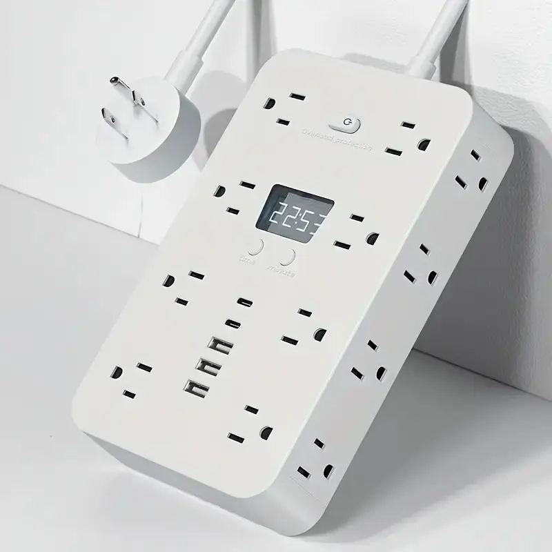 21-in-1 Universal Socket Power Strip - USB Ports Hub with 16AC Outlets, 3USB-A, 2USB-C, 45° Rotating Plugs, Fireproof, Overload Protection, Socket Saver for Home/Office, Usb Ports Socket