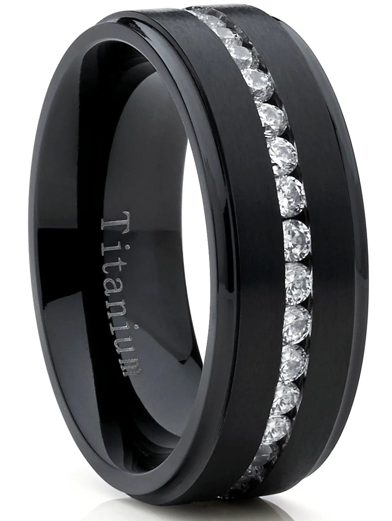 Men's 1.5 Ct Black Titanium Eternity Wedding Band - 8mm Comfort-Fit Cubic Zirconia (CZ) Ring, Versatile Gift for Him (Anniversary, Birthday), Gifts For Him, Mens Gifts
