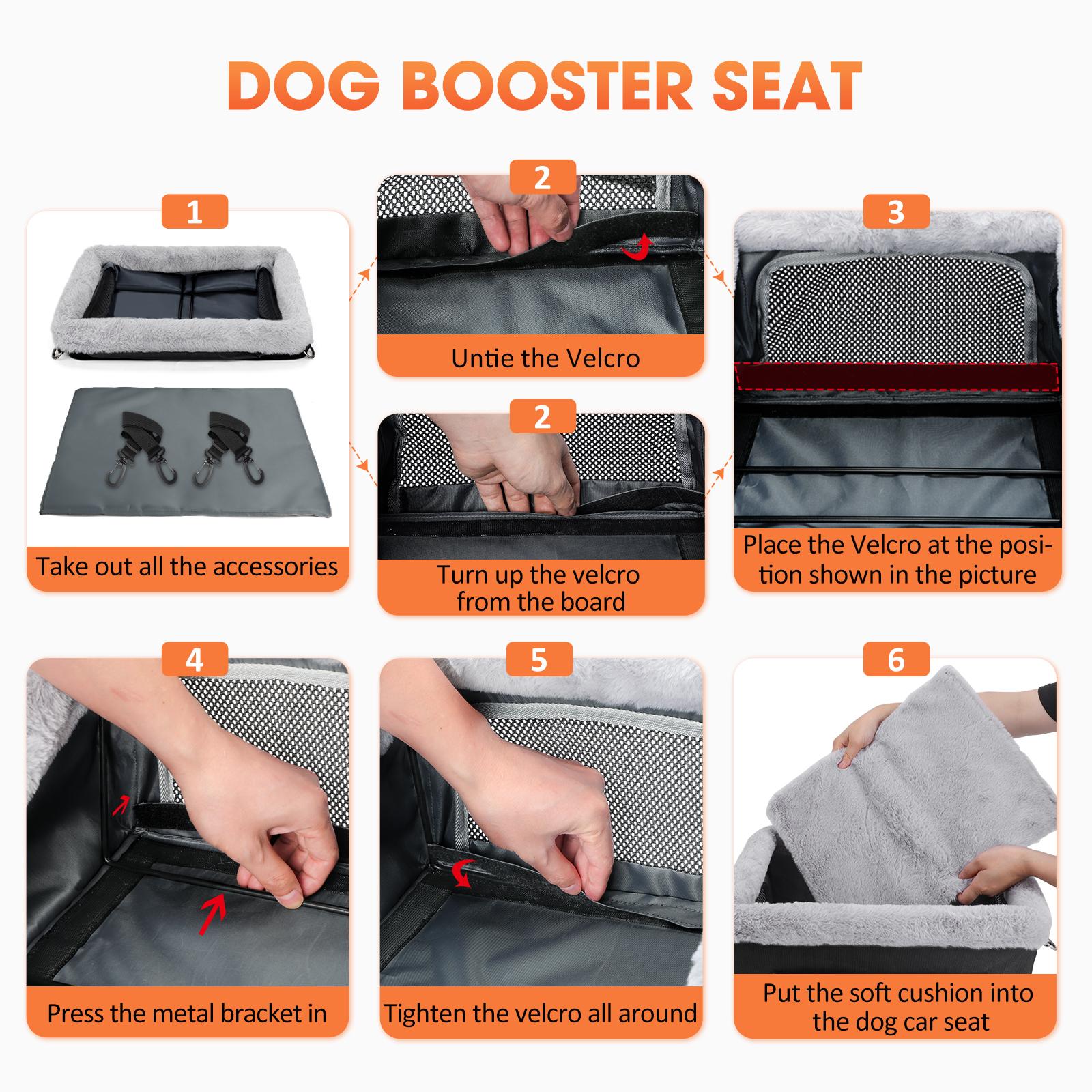 Premium Small Dog Car Booster Seat - Stable Metal Frame, Safety Tether for Pets Up to 20 lbs, Portable, Plush Machine-Wash Fabric Cushion, Solid Durability, Storage Pockets, S, Adjustable Safety Leash