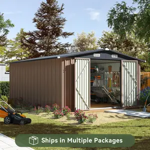 Aoxun Multi-Size Metal Storage Shed | Galvanized Steel, Lockable Doors | Heavy Duty Outdoor Storage for Backyard, Garden, Patio（（4x6FT / 8x10FT /10x12FT）