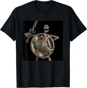 100% CottonFunny Skeleton Banging Shield Meme T-Shirt
