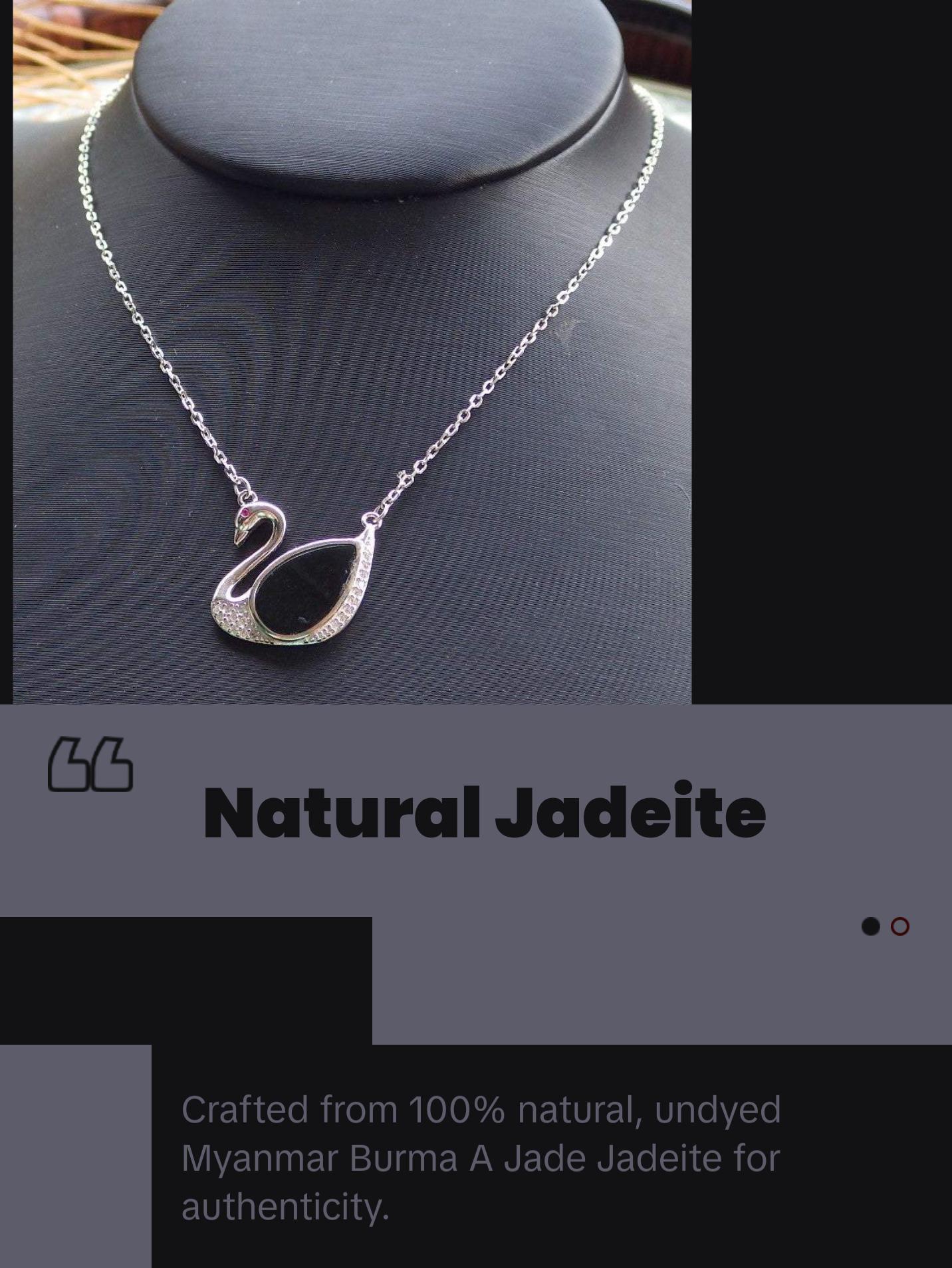 Silver 925 Certified 100% Natural Myanmar Burma A Jade Jadeite Black Dark Green Swan Pendant Necklace