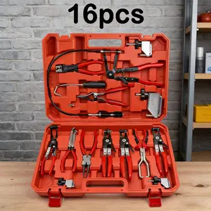 【summervibes】16PCS Hose Clamp Pliers Hose Clamp Removal Tool Kit with Long Reach & Flexible Wire Tools for Fuel, Oil, Coolant, Radiator Hoses and Electrical Disconnect Automotive Panel Clip Removal snap Plies panel clip removal plier hose water Industrial