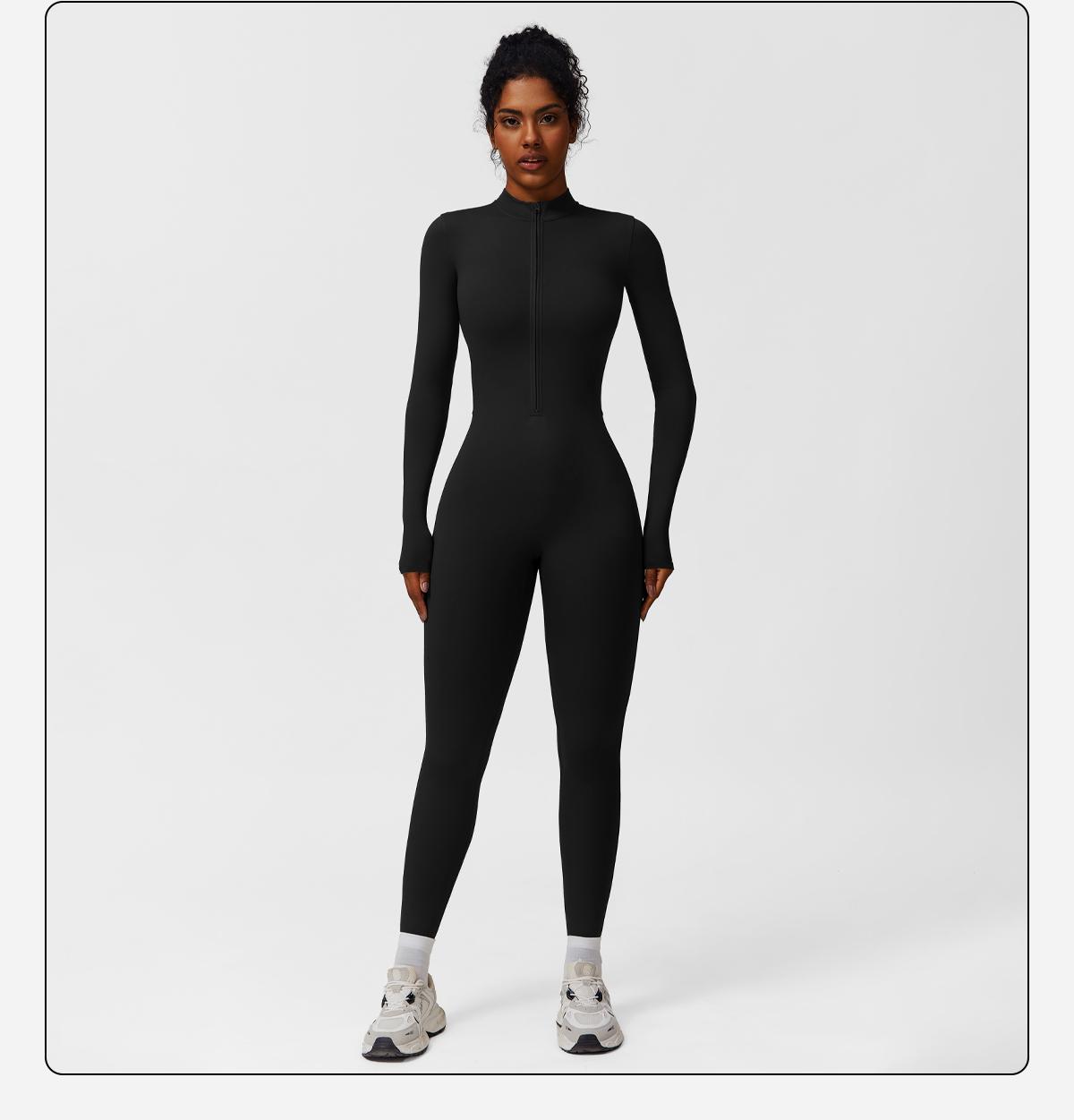 Women's Solid Zip-Up Skiing Jumpsuit by MFVIM - Casual Sporty Long-Sleeve Jumpsuit for Skiing and Cycling, Ladies' Activewear for Fall and Winter Workout Gym Clothing SpringStatements