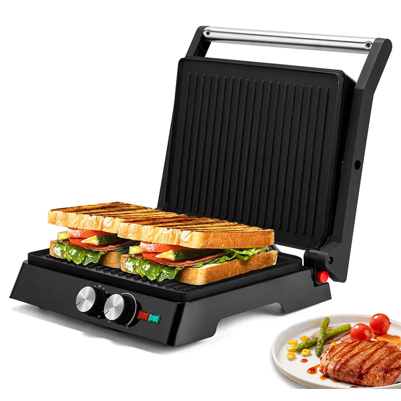 SUSTEAS Dual-Sided Smokeless Indoor Electric Grill Machine, 1500W, 180° Adjustable Press, Nonstick Griddle - Ideal for Paninis, Burgers (Household Kitchen Appliances)