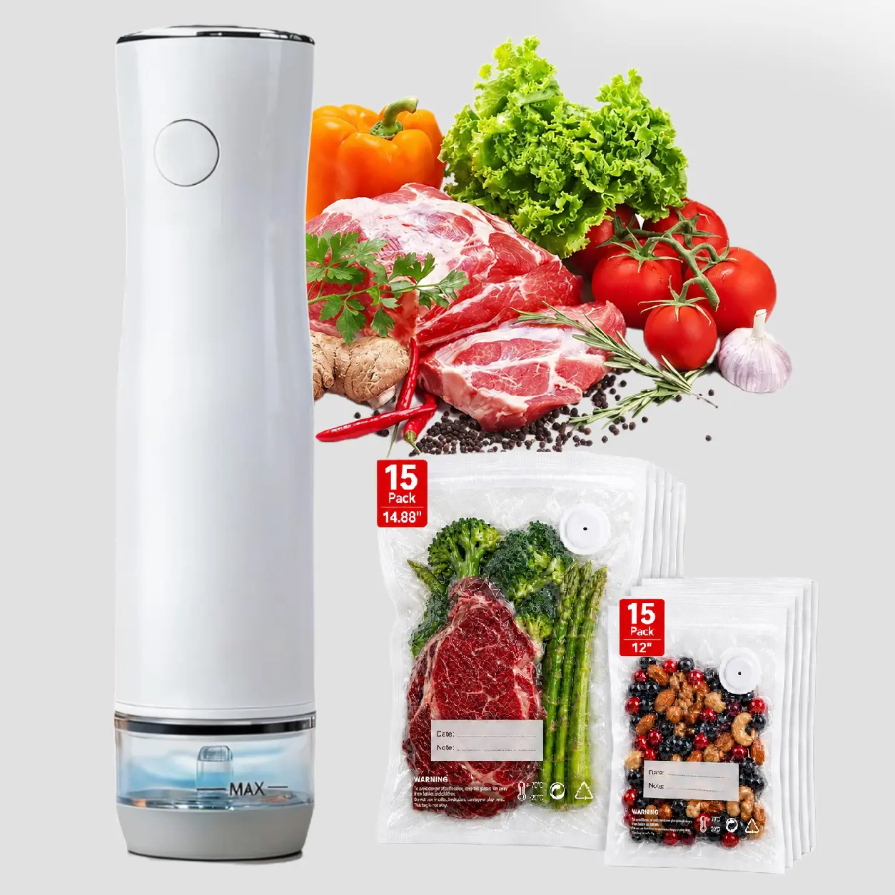 Vacuum Sealer for Food with Visual Water Storage Tank,USB Rechargeable Portable Food Saver, 30 Reusable Vacuum Bags，Handheld Saver Vacuum Sealer Machine for 5X Preservation & Fresh