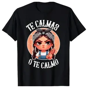 Cotton Women Shirt Shor Sleeves Black Te Calmas o te Calmo Spanish Chancla Sarcastic Spanish Mom T-Shirt Top Womenswear