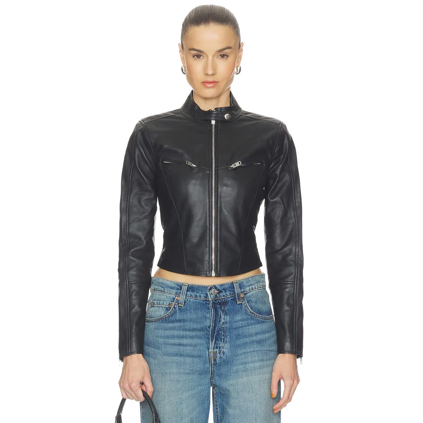 GRLFRND Danica Leather Racer Jacket in Black GRLFRND Danica Leather Racer Jacket in Black