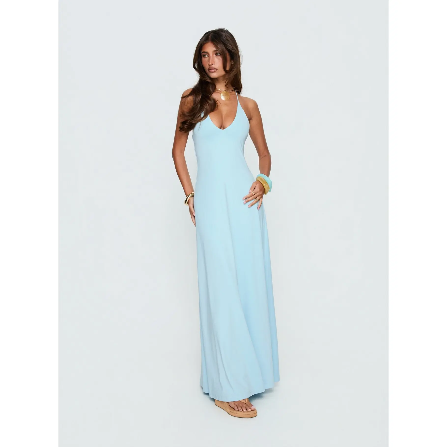 Palmas Halter Maxi Dress Baby Blue