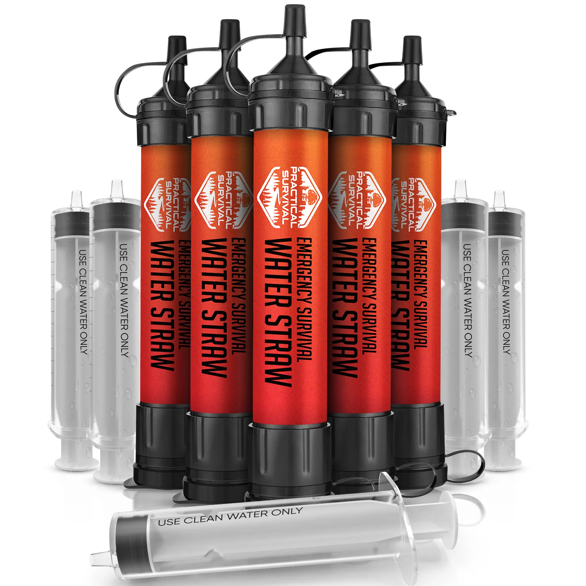 5 or 2 High Capacity Emergency Survival Water Straws - Personal Filter for Camping, Hiking, Travel Biking, Survival Preparedness, Lightweight Reusable