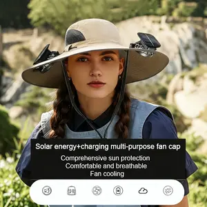 Solar Fan Hat with Dual Cooling Fans: UPF 50+ Wide Brim Sun Hat, USB Rechargeable UV Protection Bucket Hat for Fishing, Gardening, Yard Work & Construction - Summer Heatstroke Prevention Gift for Men & Women