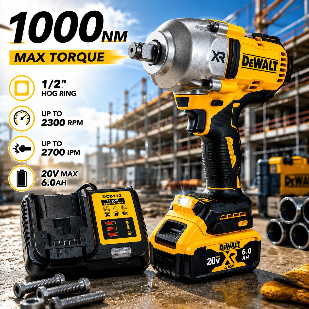 DEWALT DCF900 20V Brushless 1/2" Hog Ring Anvil High Torque Impact Wrench, Professional Work Tool, Cordless Power Tool, Work Tools