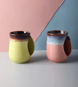 hand warmer mugs - Porcelain 18oz Novelty Right-handed Handwarmer Mug, Coffee Mug, Tea Mug for family friends and couple - Blue