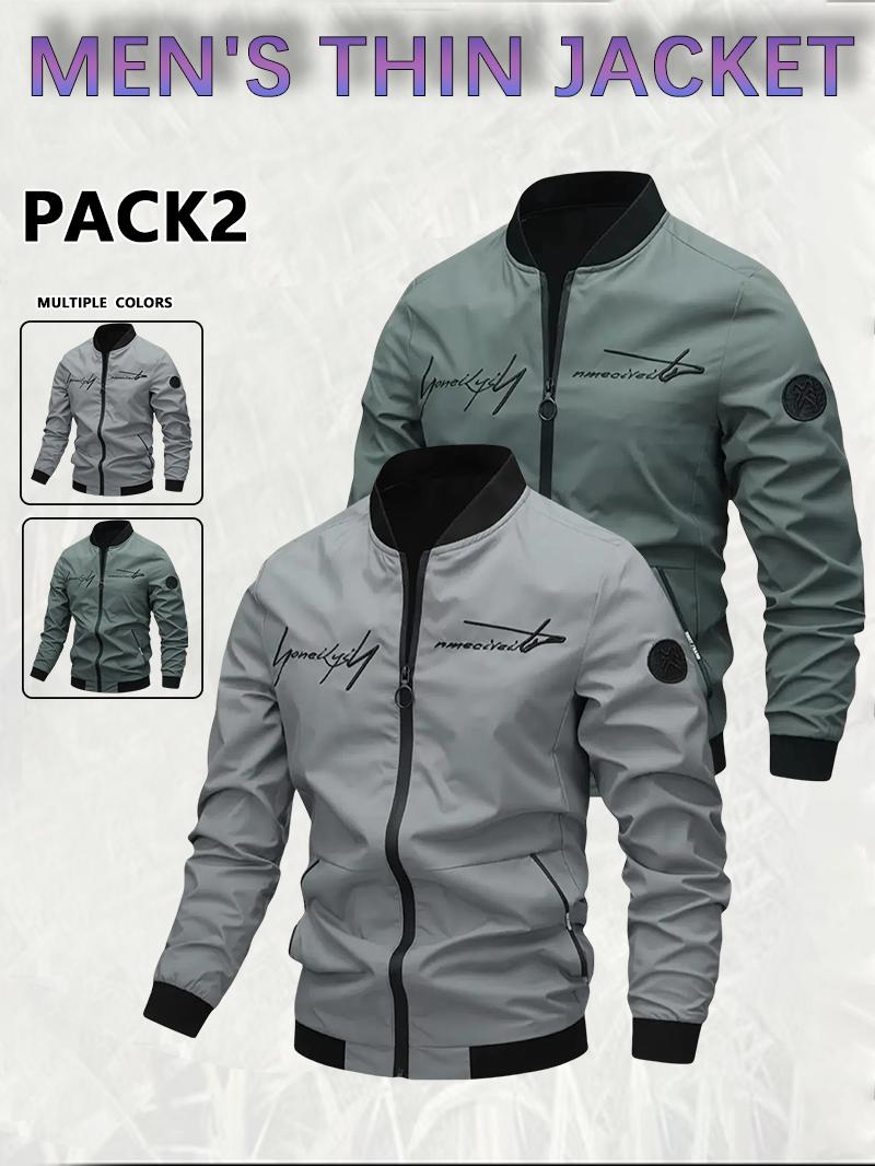 Men's Casual Windproof Jacket Outdoor Mountaineering Camping Polyester Personalized Letter Embroidered Pilot Jacket Beige Grey Qh Long Sleeve Zippers