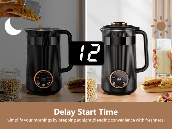 Nut Milk Maker Machine 35oz, 10 Stainless Steel Blades for Homemade Almond Oat Coconut Plant-Based Milk, 8-in-1 Self-Cleaning Auto Keep Warm & Boil Water, 12H Delay Start for Non-Dairy Beverages