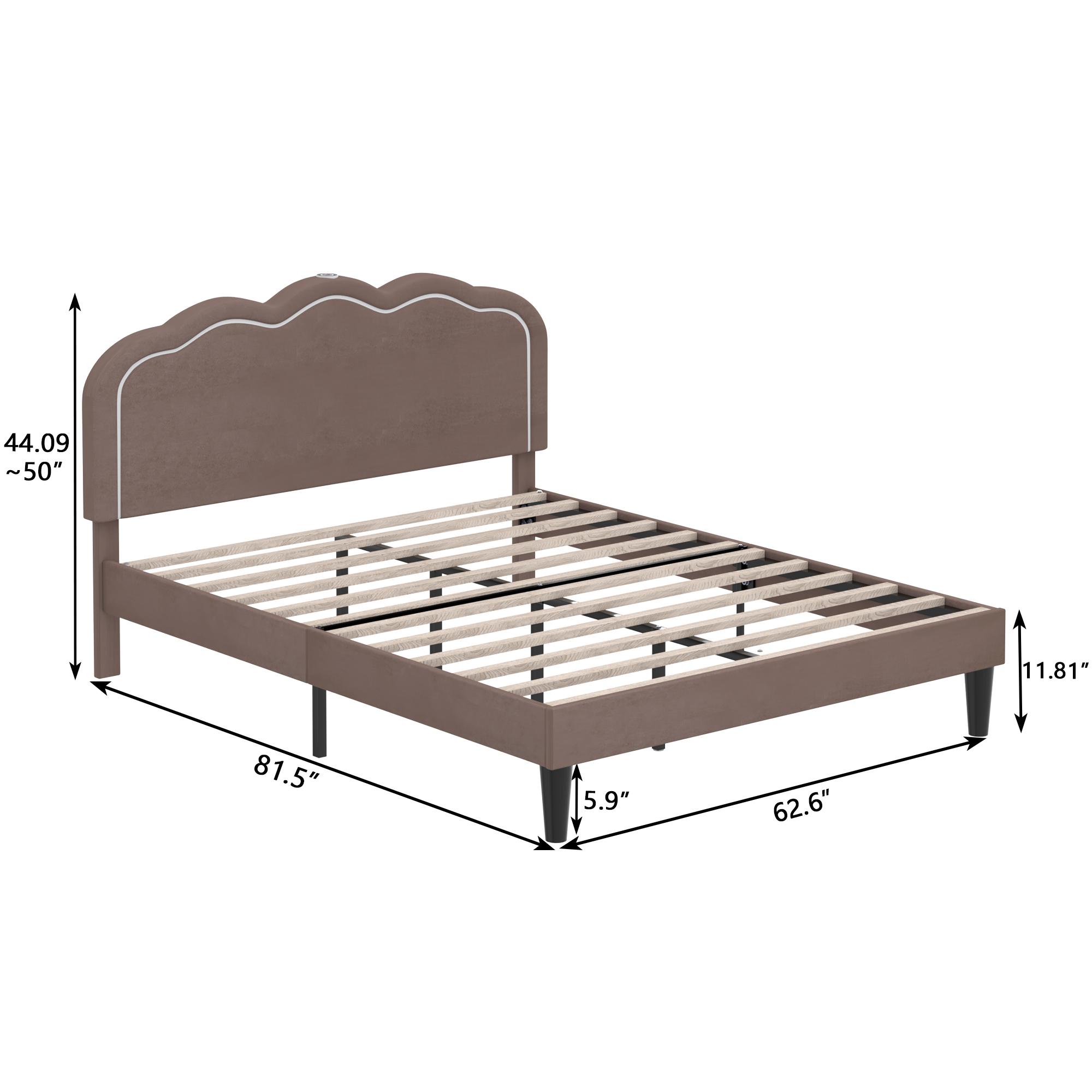 VECELO Adjustable Height Queen Full Twin Size Frame LED Light Charging Station Upholstered Velvet Headboard Platform Multifunctionalbed Heavy-Duty Wood Slats adjustable headboard led light VECELO Adjustable Height Queen Full Twin Size Frame LED Light Charging Station Upholstered Velvet Headboard Platform Multifunctionalbed Heavy-Duty Wood Slats adjustable headboard led light