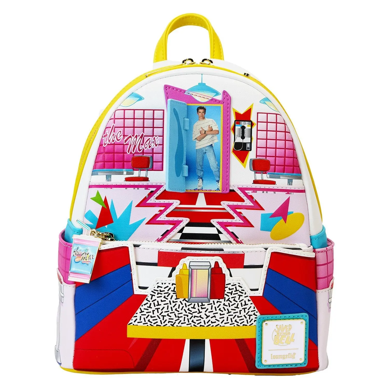 Loungefly Saved By The Bell The Max Women's Faux Leather Micro Mini Backpack with Applique and Enamel Zipper Charm, Micro Bag, Collectibles, Casual Wear, Enamel Charms, Retro Style, Graphic Print, Everyday Carry, Lightweight, Trendy Backpack, Back To Scho