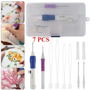 7Pcs Embroidery Punch Needle Kit for Beginners - Punch Needle Stitching Knitting Tools set Threaders Kit,DIY sewing supplies,  Gift Crafts Adjustable