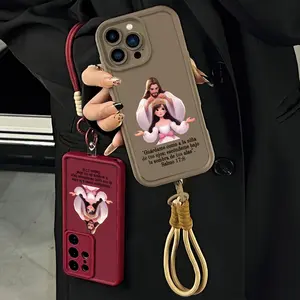 Jesus Blessing Girl Phone Case for iPhone Samsung 17Pro Max Air 16 15Plus 14 13 12 11 XR XS Galaxy S25 S24 S23 S22 A71 A56 A55 A54 A53 A52 cases with Lanyard Strap Spanish Bible Verse Psalm 17:8 Pattern Shockproof Soft Silicone Christian Aesthetic .NN122
