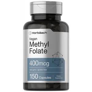 Horbäach Methyl Folate 400 mcg | 150 Vegan Capsules |  Non-GMO, Gluten Free | Dietary Supplement