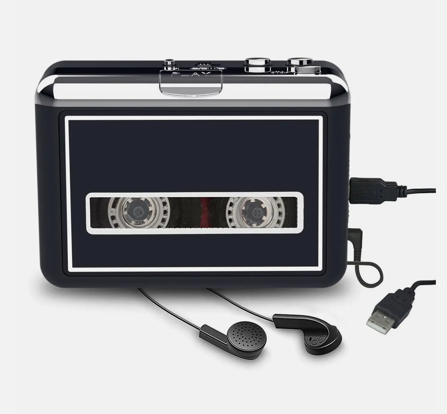 Black Portable Magnetic Stereo Cassette Player Converter - Automatic Metal Mechanism, Audio LAVA Software, Digital Compatibility for PC, Laptop & Mac