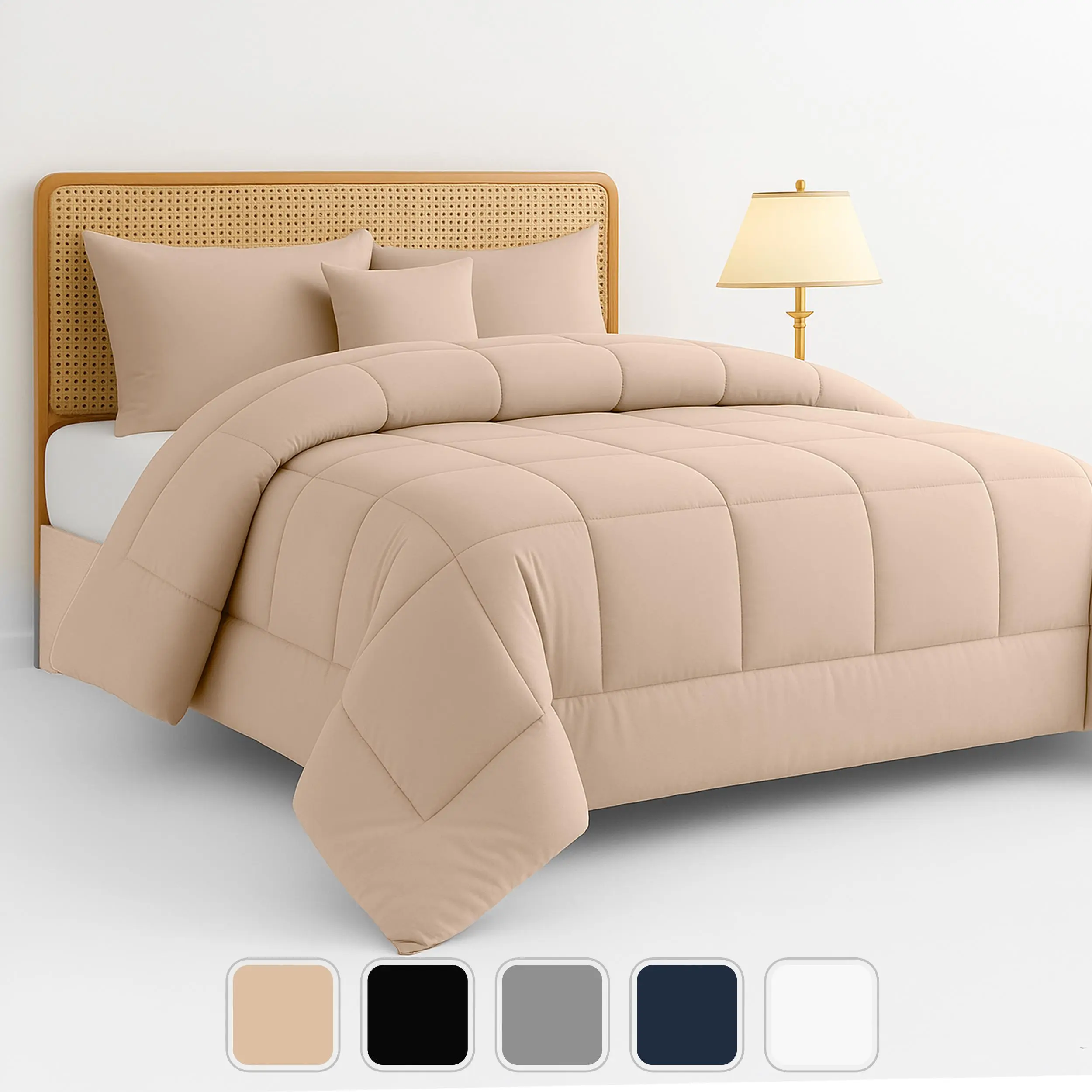 Lux Decor 5 Pc Solid Comforter Set - Soft Fluffy Comforter- Autumn Lightweight Comforter - All Season Comfy Breathable Down Alternative Comforter Set, Duvet Insert All Sizes -Soft & Durable Bedding Set