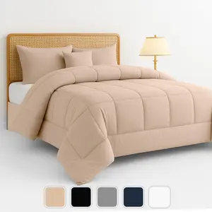 Lux Decor 5 Pc Solid Comforter Set - Polyester Soft Fluffy Comforter- Autumn Lightweight Comforter - All Season Breathable Down Alternative Comforter Set, Duvet Insert All Sizes  -Soft & Durable Bedding Set