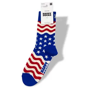 Happy Socks Flag Interpretation Crew Sock Bold Patriotic Style Soft Cotton Blend Iconic Red White Blue Design Comfortable Everyday Wear - Womenswear