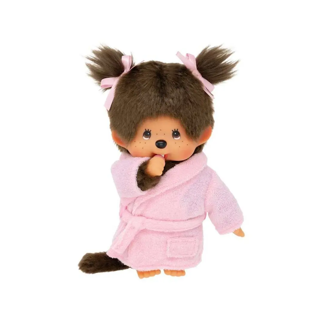 Monchhichi Bathrobe Look Stuffed Toy - Premium-Quality Plush Collectible Doll, Soft Cuddly Gift with Thumb-Suck Pose for Toddlers