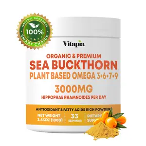 Vitapia Organic Sea Buckthorn Extract Powder: Rich in Omega 3 6 7 9 Fatty Acids, Hair/Skin/Nails Support, Gut & Digestion, Boosts Immune System, Heart & Brain Health