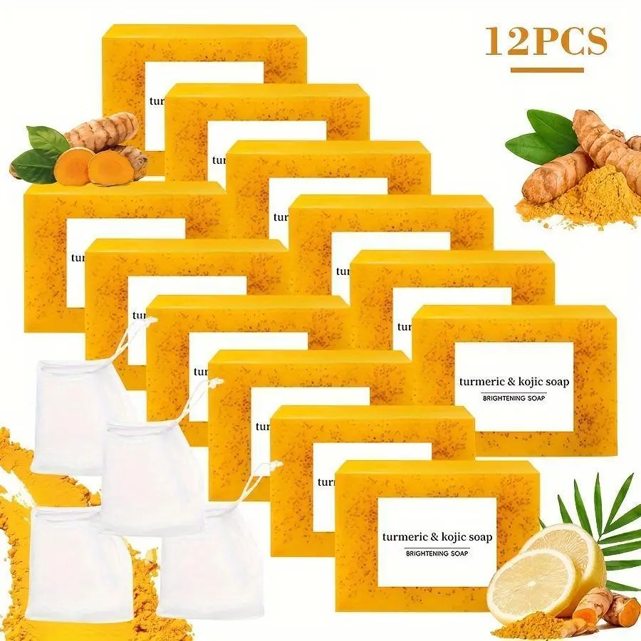 12pcs Turmeric & Tartaric Acid Handmade Soap, Gentle Cleansing Body Soap for Bath & Daily Skincare. Infused with Natural Ginger Extract, it delivers deep cleansing while moisturizing your skin.