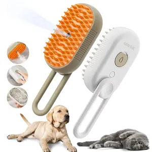 MNSK Cat Steam Brush 3 in 1 Silicone Massage Grooming Tool for Cats & Dogs Cream Soft Bristles Steam Function Reduces Shedding & Tangles Pet Care Essential