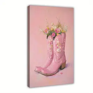 1pc Pink Boots with Flowers in Them Wooden Framed Wall Art - Western-Themed Rustic Wrapped Canvas, Vertical Hanging Decor for Farmhouse,, Living Room, Bedroom - Pink & Brown Cowgirl Boots Home Decoration, Christmas Decor	 wicked good poster