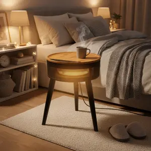 Space Heater, 1500W PTC Ceramic Side Table Heaters for Indoor Use, Electric Heater with Remote, LED Light, ECO Mode, Oscillation, 12H Timer, Overheat & Tip-Over Protection