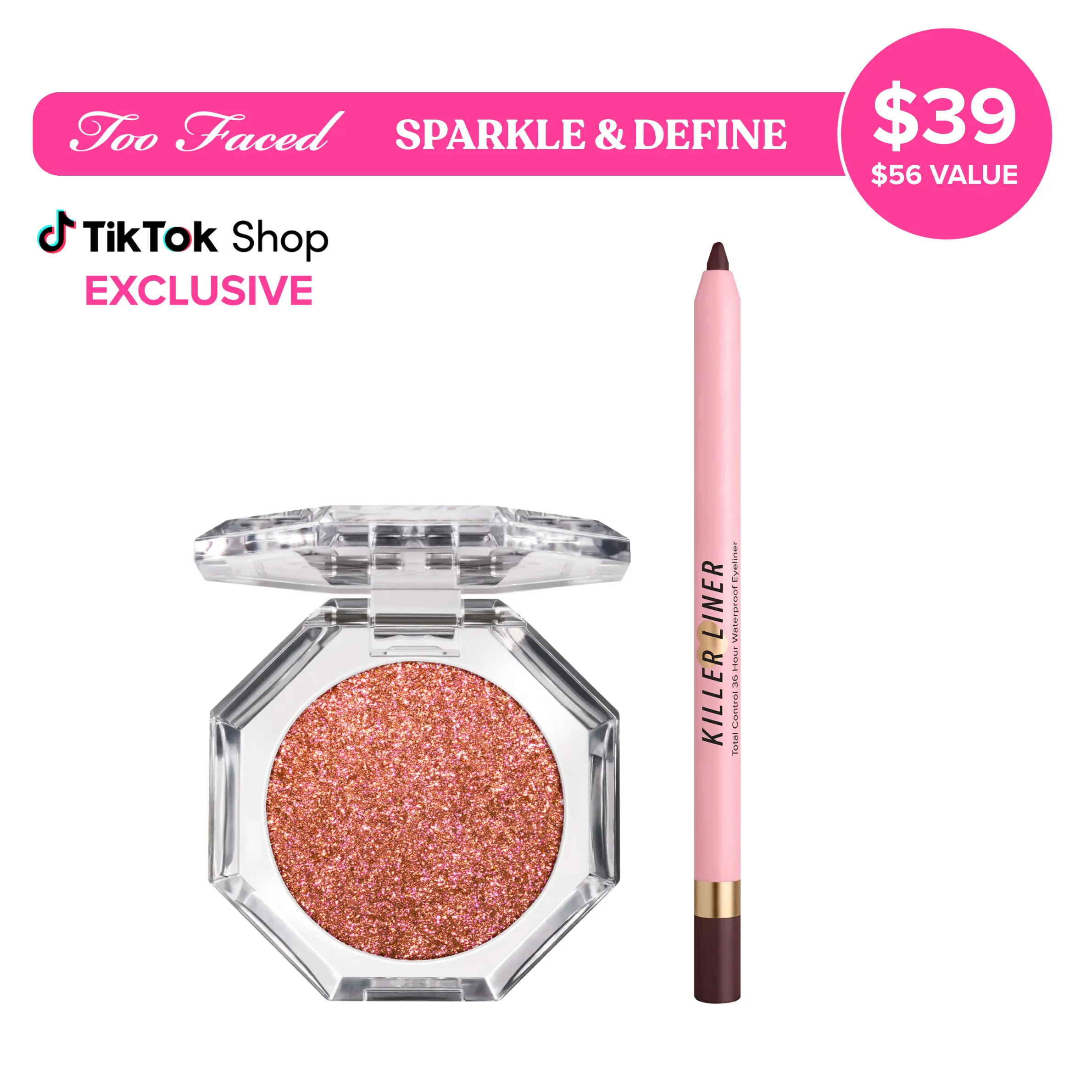 Too Faced Sparkle & Define Eye Set - Disco Crush Eye Shadow Highlighter + Killer Liner Waterproof Eyeliner Pencil