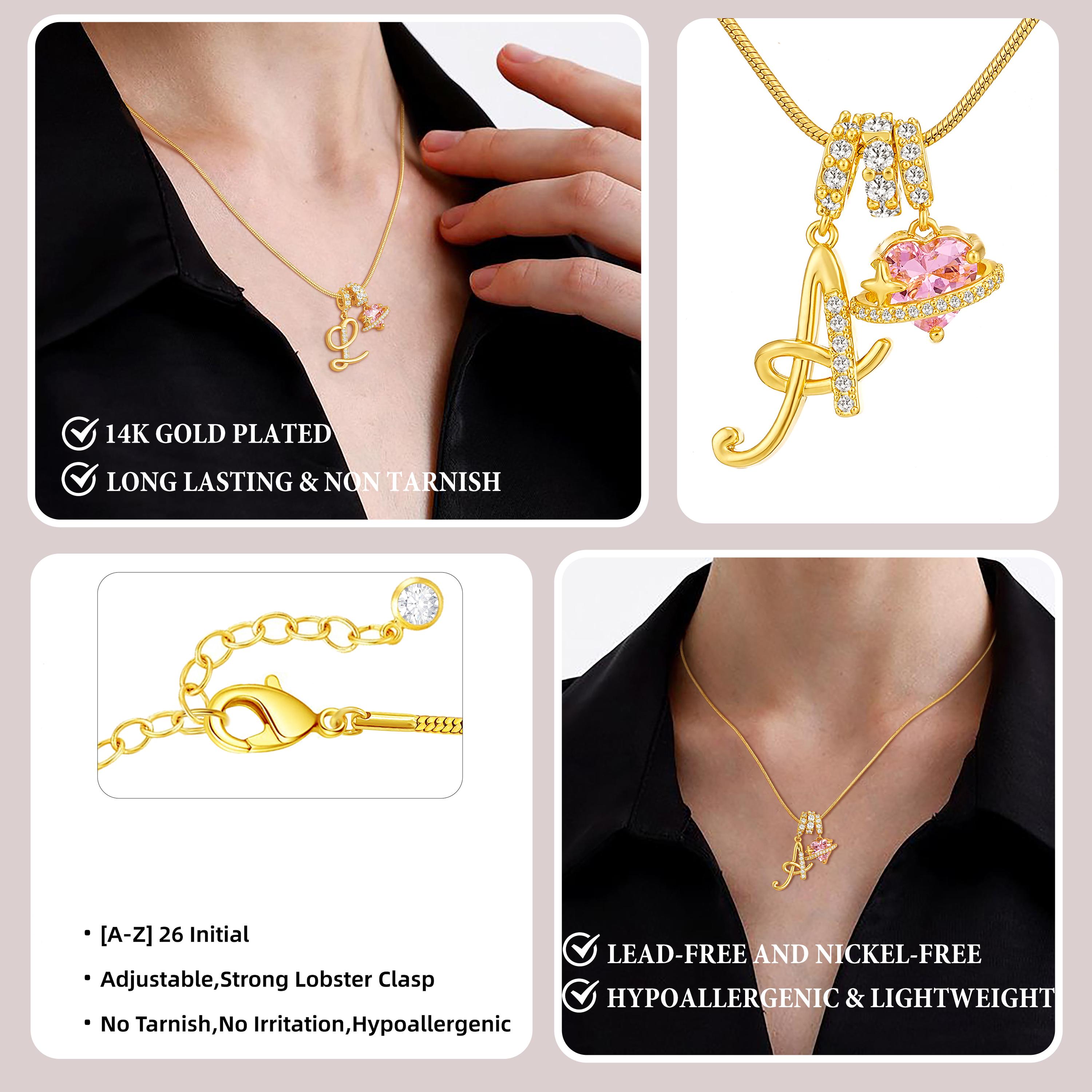 GANIA Art-designed personalized name letter necklace, free of allergenic ingredients, with adjustable size. It is an excellent Valentine's Day gift for women and girls.