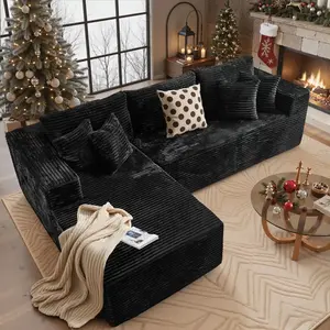 106-inch assembly-free sofa, freely configurable for living room or home theater use, deep-seated corduroy sofa bed, easy to assemble, chaise lounge can be placed on the left or right, modular design,No Assembly Required Living Room Sofa