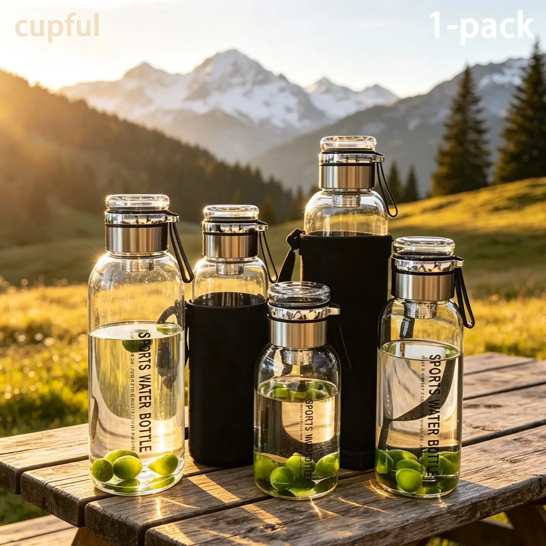 Reusable Borosilicate Glass Sports Water Bottle with Tea Infuser, Reusable Water Bottles, Large Capacity Wide Mouth Leakproof Shock Resistant Food Grade Heat Resistant BPA & Lead Free Portable with Carry Strap, Dishwasher Safe