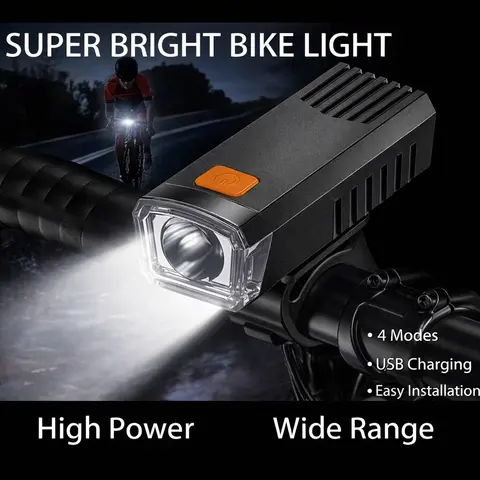 1pc Ultra-Light Rechargeable LED Bike Headlight for Adults - Type-C Fast Charging, 4 Lighting Modes, Compact Fit, Easy-Remove Mounting Bracket, USB Port, Seat Post Mount, for Road Mountain Biking Obstacle Spotting