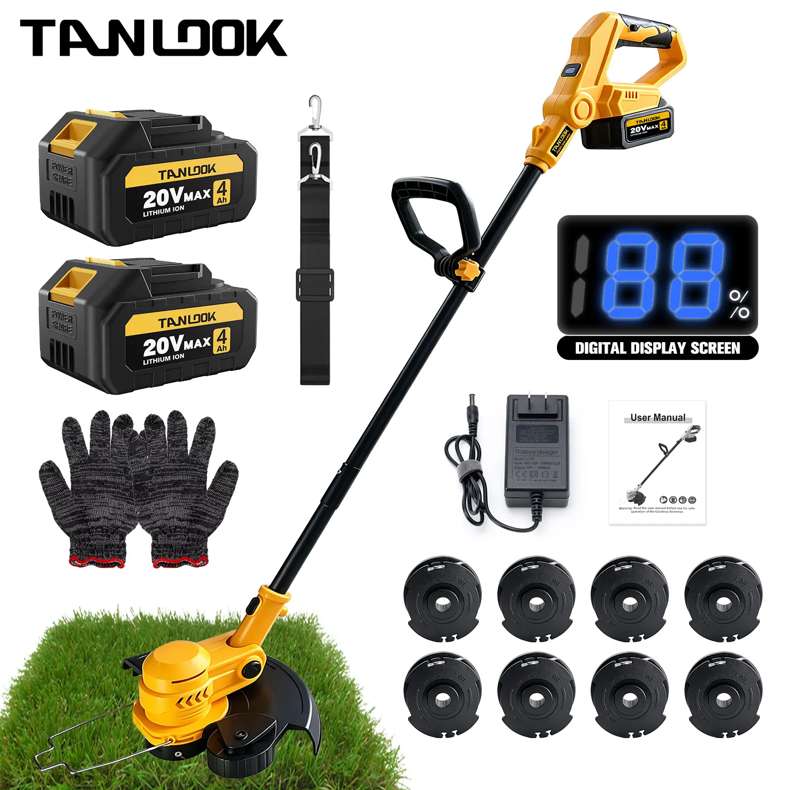 Tanlook Cordless Electric String Trimmer - Battery-Powered Weed Wacker Edger with Lightweight Build, Nylon Head, Batteries, Extra Spools for Lawn Maintenance, Backyard Gardens (For Garden Enthusiasts)
