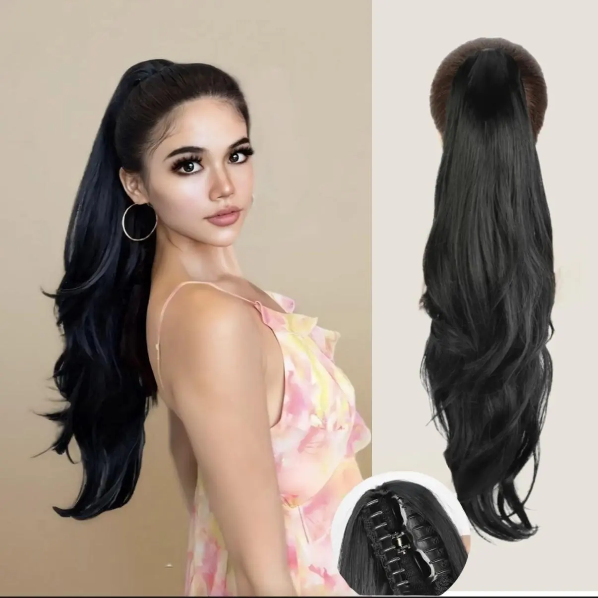 Summervibes Ponytail Extension, Claw Clip Ponytail Extension for Women 26Inch Long Wavy Brown Pony Tails Hair Extensions Synthetic Clip in Ponytail Hairpiece for Women(Blonde & Medium Brown)