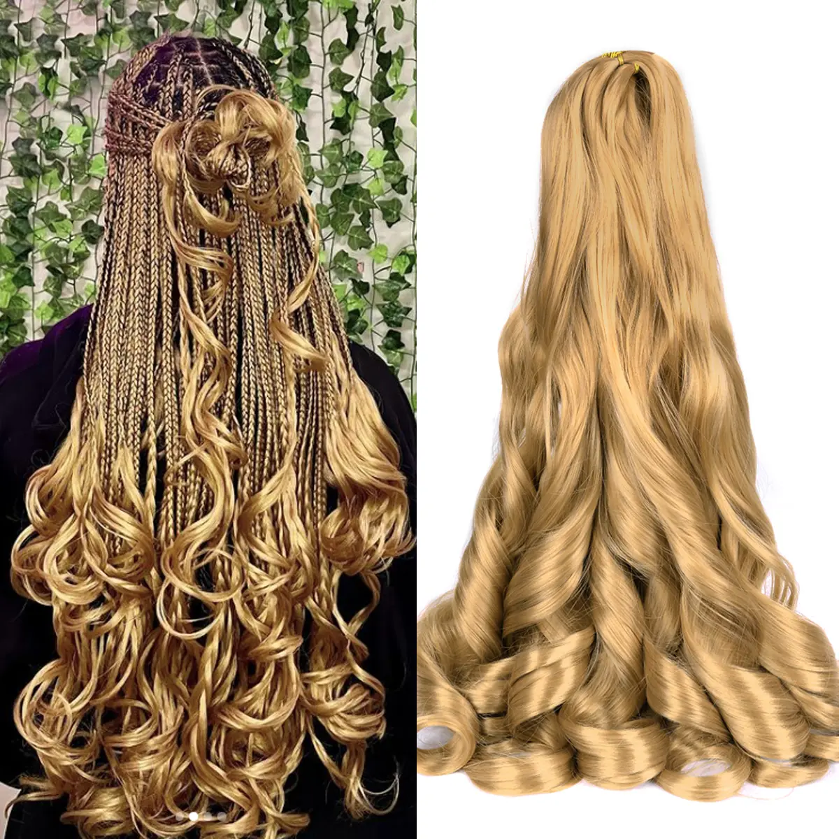 YUFEIHE French Curl Braiding Hair 24in Pre-Stretched Crochet Extensions 8-Pack 75g/pack Synthetic Fiber French Curly Braids for Women - Loose Wavy Boho Goddess Box Braids, Heat-Resistant Soft