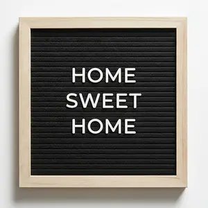 Felt Letter Board with 294 Letters, Numbers & Symbols - 10 x 10 inch Changeable Message Board with Wooden Frame Wall Mount Hook, Black & Wood