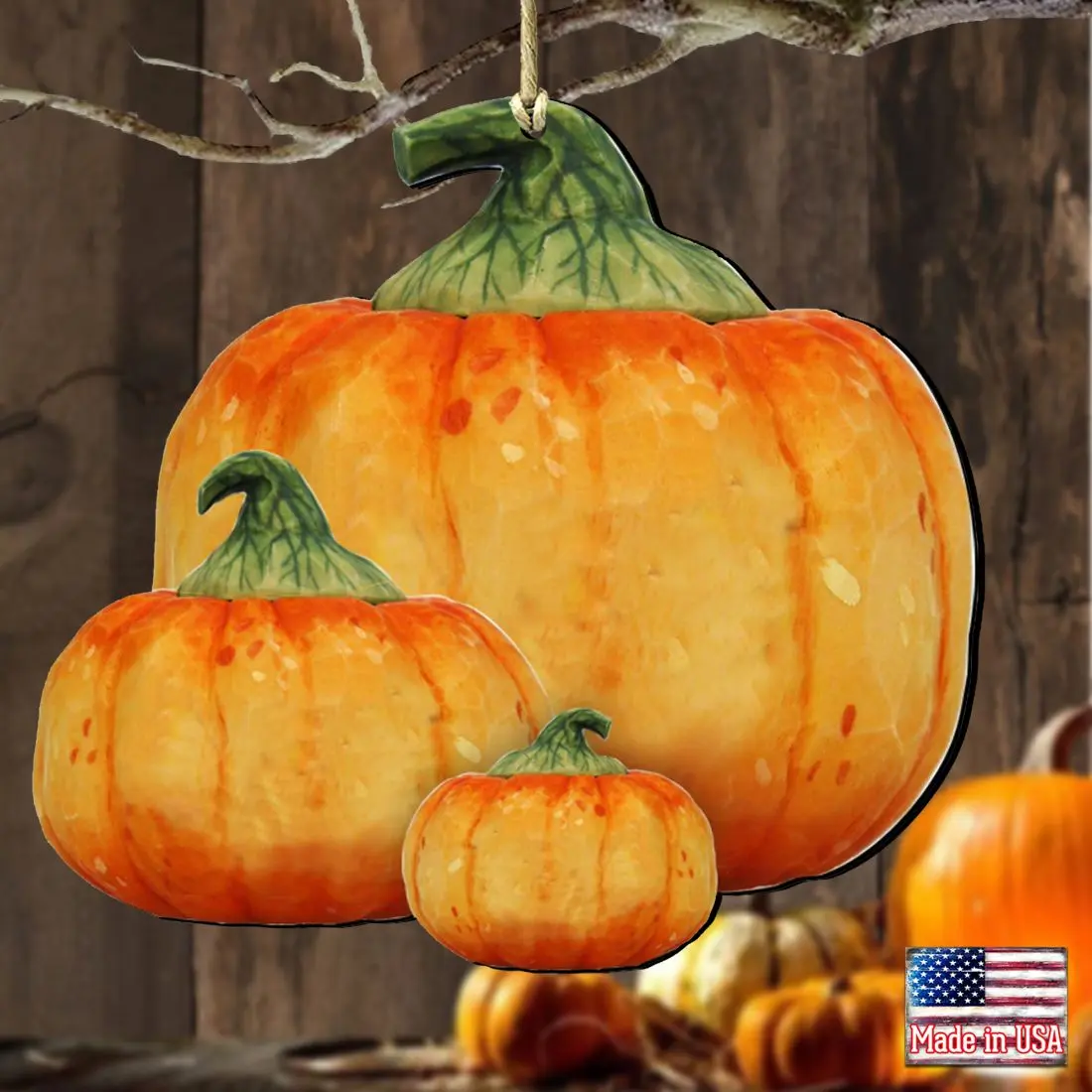 Designocracy 8158414-2-S2 Artistic Lightweight 5x5.5 in. Stacking Wooden Pumpkins, Set of 2, Outdoor Holiday Decor, Festive Home Decoration, Gift Bag-Friendly